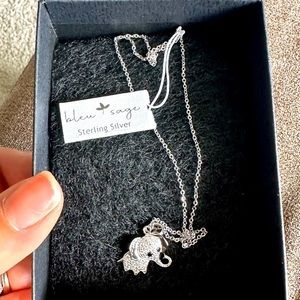 Bleu Sage Elephant Pendant Necklace 18” Sterling Silver New With tags